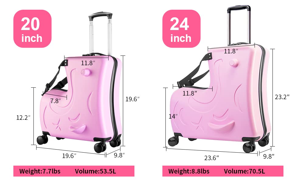 AOWEILA Hardside Ride on Kids Luggage with 4 Spinner Wheels for Girls and Boys, Rolling Childrens Travel Suitcase with Seat and Safety Belt for Toddler Ages 2-12 (Yellow, 25-Inch Versatile Checked)