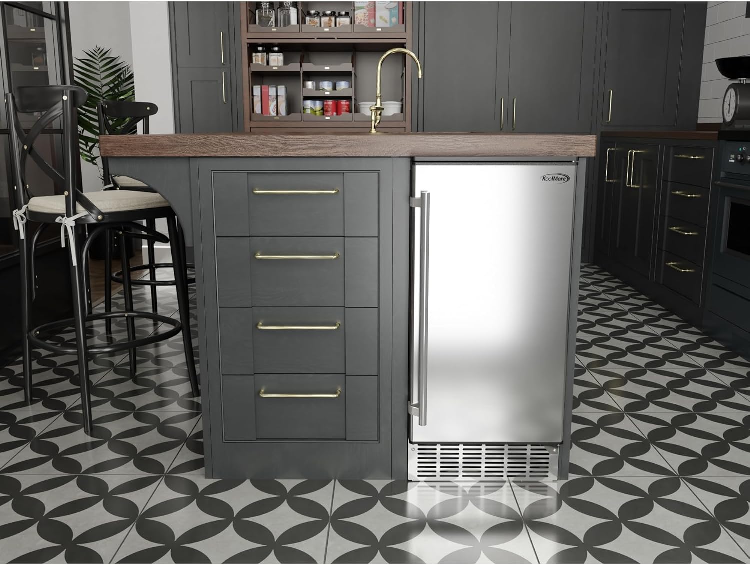 KoolMore Stainless-Steel Built-in Ice Maker Machine with Large 25 lb. Cube Storage Basket, Full Cube Production, Fast Ice Making Time, Free-Standing/Under-Counter - 75lbs of Ice per Day (BIM75-BS)