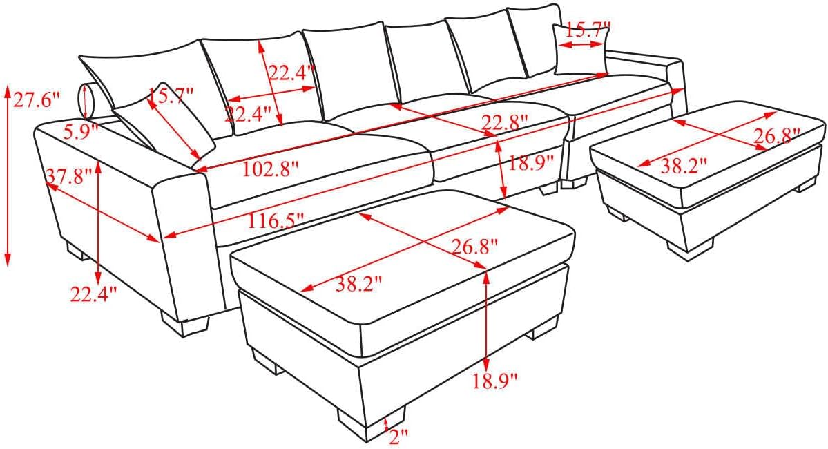 Modular 5-Seater Couch - Ultra Comfortable L&U Shape Sectional Sofa, Luxurious Corduroy Fabric Living Room Furniture with Plush Cushions - Perfect for Relaxing, Easy Assembly, Fits 5 People