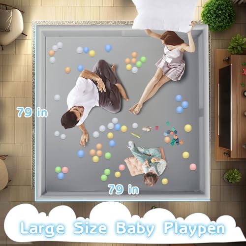 Large Baby Playpen 79x79 Inch, Playpens for Babies and Toddlers, Indoor & Outdoor Extra Large Kids Activity Center, Baby Play Yard with Zipper Gates.