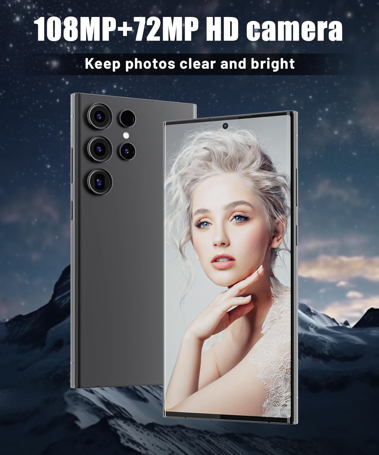 Unlocked Cell Phones,5G Smartphone,Android 13 Cell Phones,Snapdragon 8 Gen 3 with 8GB+256GB 6.8" HD Screen,108MP+72MP HD camera,Battery 6800mAh,Support Dual SIMFingerprint LockGPSFace ID (black)