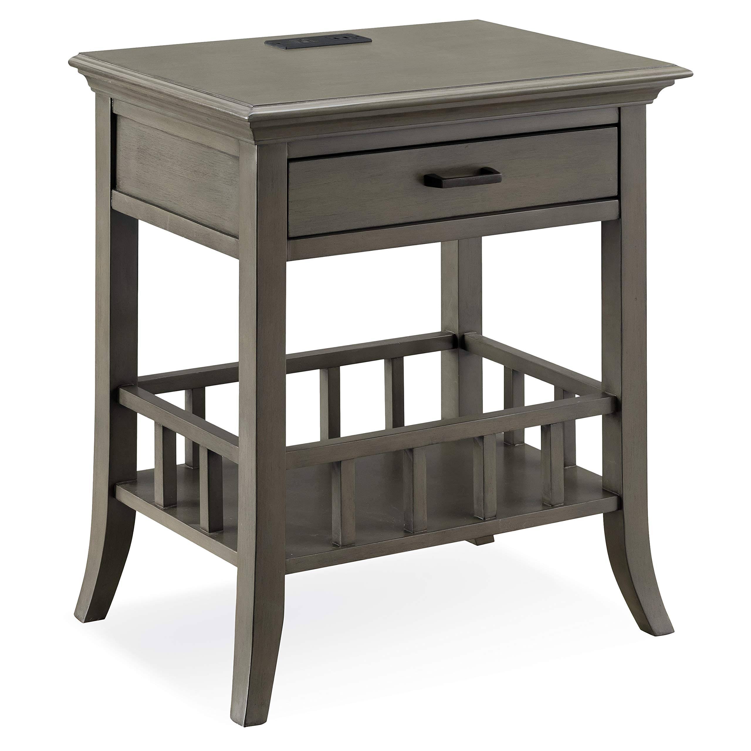 Leick Home Favorite Finds Basket Shelf Nightstand with Top AC/USB Charging Gray - 9070-GR