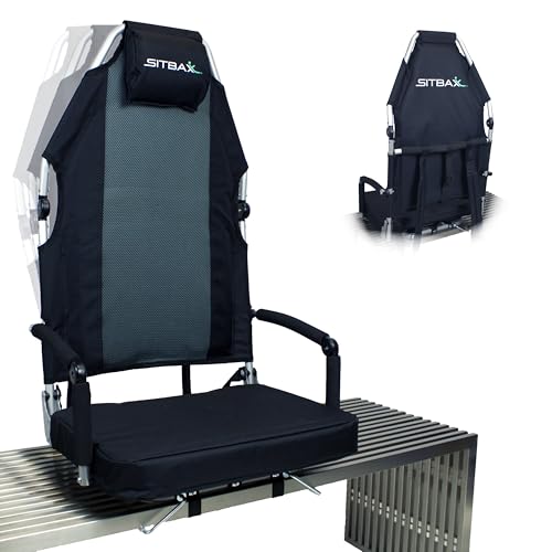 Padded Bleacher Seat – The Ultimate Reclining Stadium Chair with Full Back & Neck Support and 360° Swivel – Lightweight, Foldable, and Portable with Backpack Straps - Patent Pending