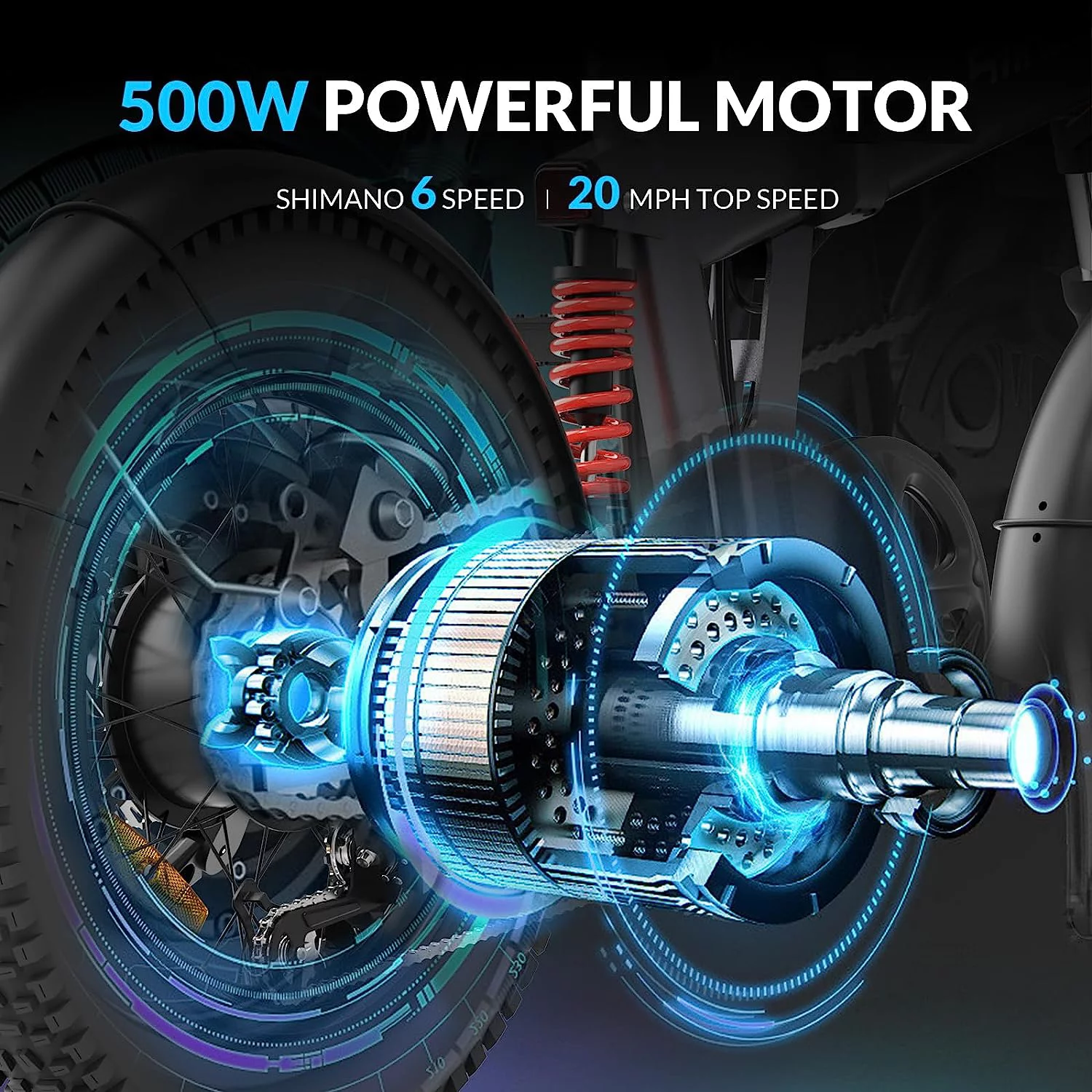 5TH WHEEL Thunder 1FT 20" Fat Tire Electric Bike, 48V 10.5Ah Removable Battery, 500W Motor Foldable Ebike with Dual Shock Absorbe, Shimano 6 Speed City Commuter Electric Bicycle for Adults