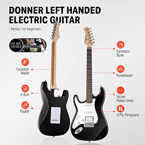 Donner DST-100B 39 Inch Electric Guitar Beginner Kit Solid Body Full Size Black HSS for Starter, with Amplifier, Bag, Digital Tuner, Capo, Strap, String,Cable, Picks