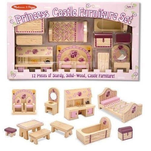 Melissa u0026 Doug Princess Castle Wooden Dollhouse Furniture (12 Pcs)