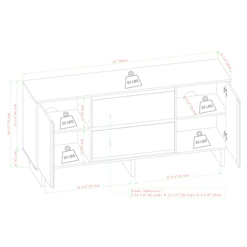 63", Sideboard with Beveled Drawers, Oak Servers, Sideboards & Buffets