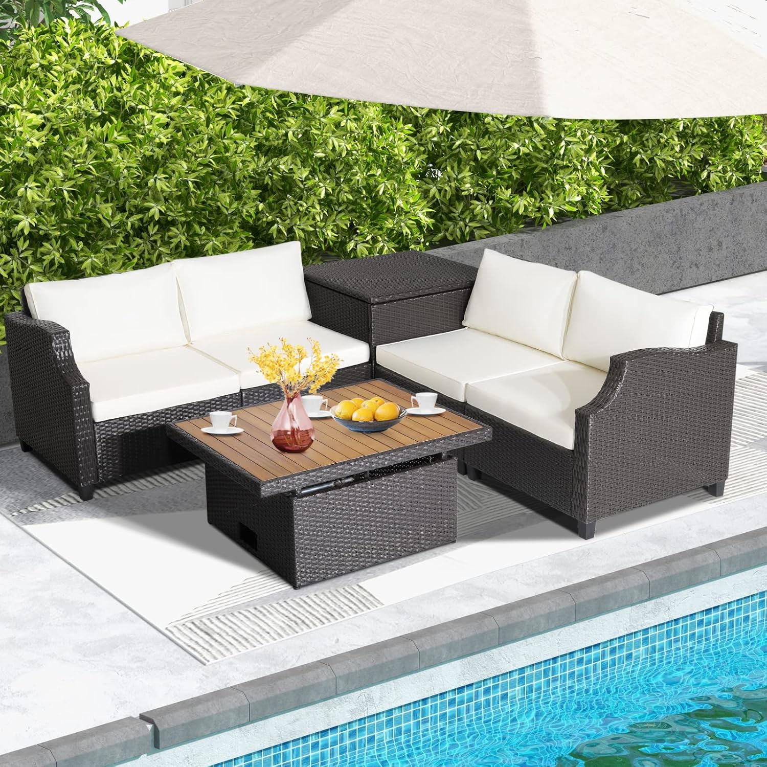 COSTWAY 7pcs Patio Outdoor PE Wicker Cushioned Furniture Conversation Set Sectional Sofa