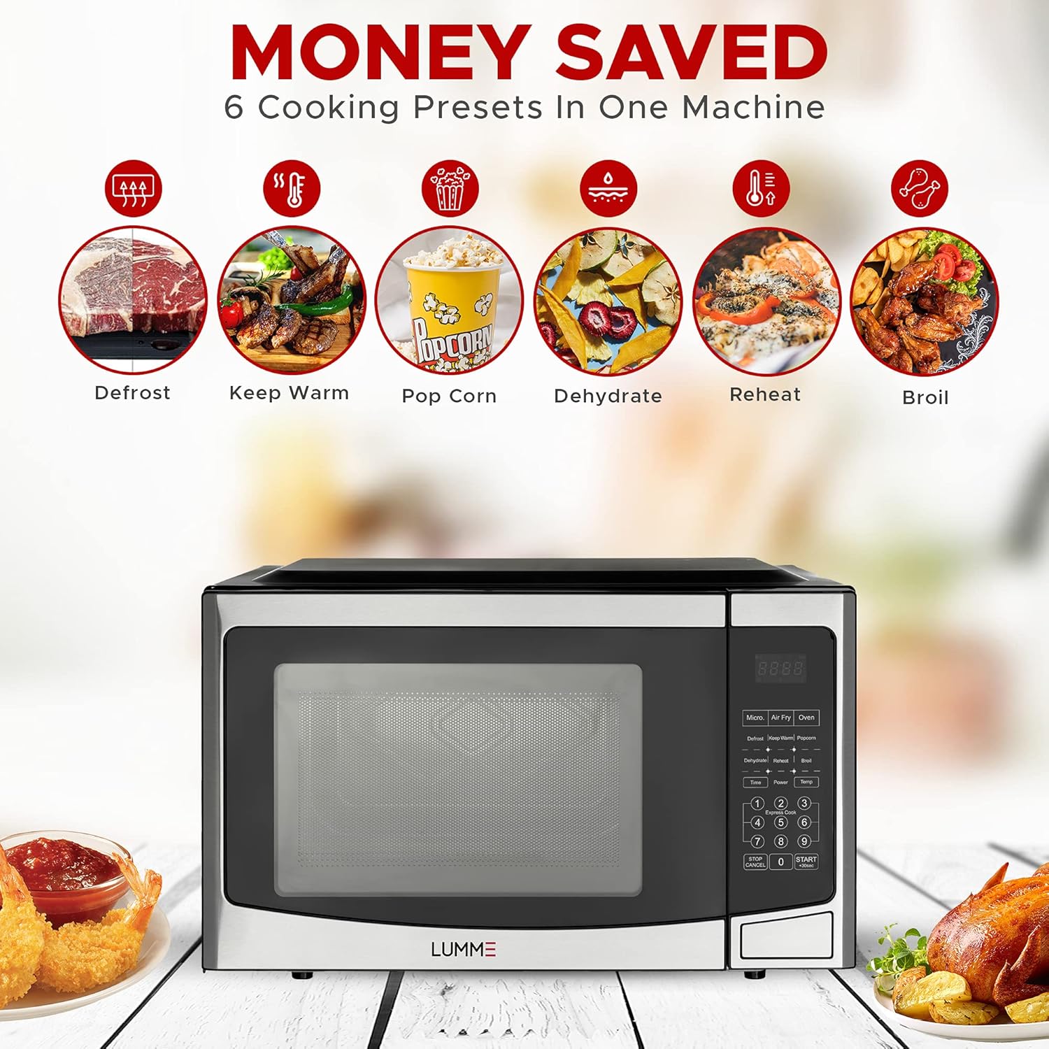 Lumme Microwave Air fryer Dehydrator Oven Toaster Combo Multifunction 4 in 1 Countertop Microwave 30L Stainless Steel 3 Accessories Included Large Capacity