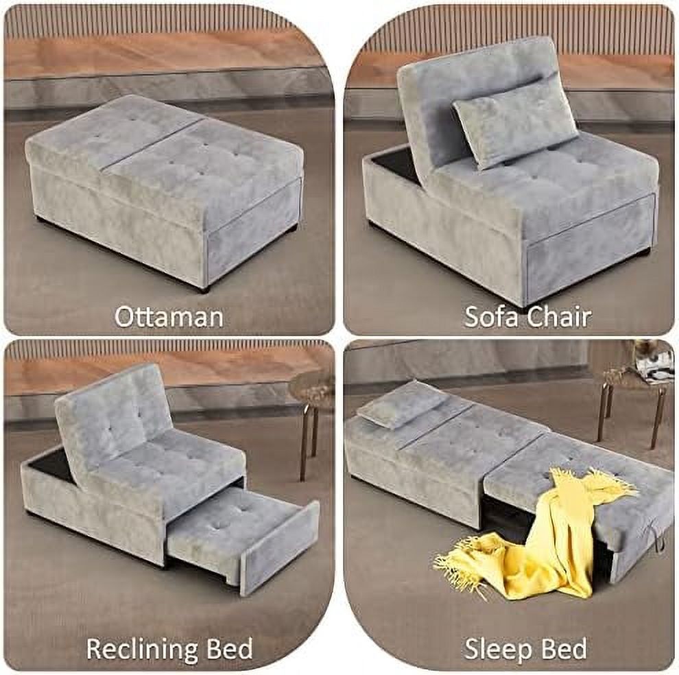 TJUNBOLIFE Velvet Convertible Sofa Bed  4 in 1 Multi- Folding Ottoman Lounge Chair  Modern Sleeper Bed Couch Guest Bed with Adjustable Backrest and Pillow for Living Room Small Room Apart