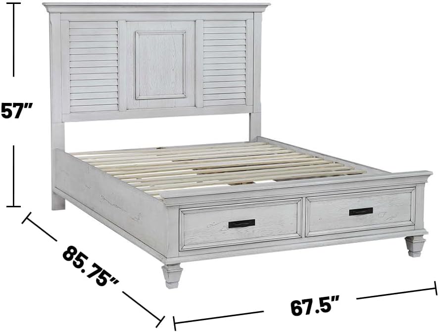 Coaster Franco Queen Bed 4-Piece Set, Distressed White