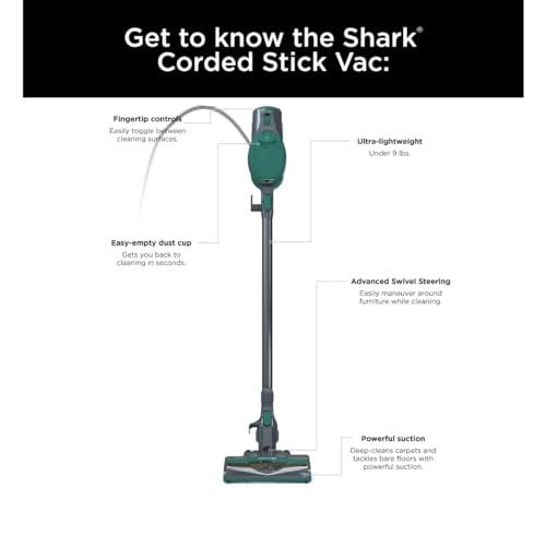 Shark HV322 Rocket Deluxe Pro Corded Stick Vacuum with LED Headlights, XL Dust Cup, Lightweight, Perfect for Pet Hair Pickup, Converts to a Hand Vacuum, with Pet Attachments, Bordeaux/Silver