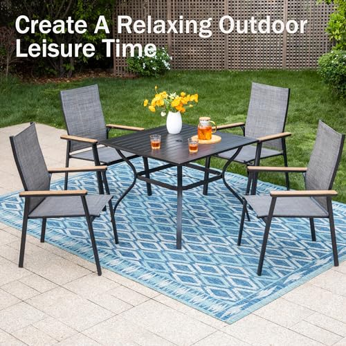 PHI VILLA Outdoor Stackable Dining Chairs Set of 6（Beige,Lightweight Aluminum Frame with Textilene Fabric & Wider Armrest,Easy to Store,Outdoor Chairs for Garden,Lawn