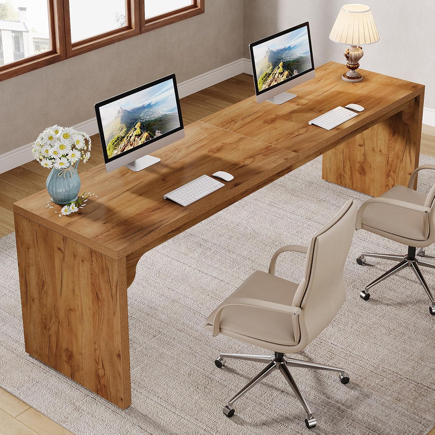 Tribesigns 78.7 Inches Long Computer Desk, Wooden Extra Long Desk Double Desk Workstation, 2 Person Desk for Home Office, Large Writing Desk for 2 People