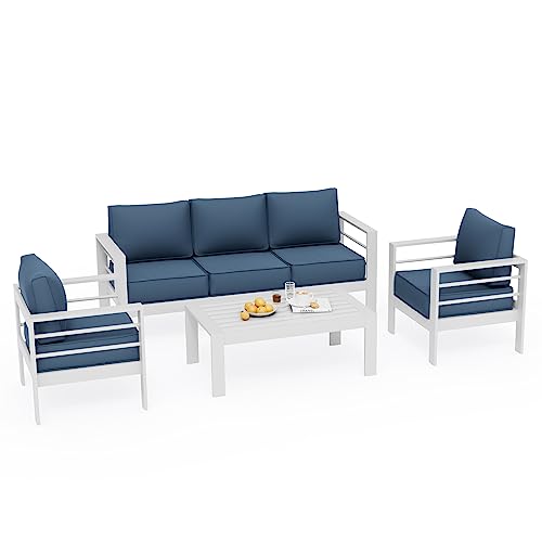 UDPATIO 8 Piece Aluminum Patio Furniture Set, Oversized Modern Outdoor Furniture Set with Olefin Fabric Cushion for Patio Deck Backyard, Dark Grey(with Waterproof Covers)