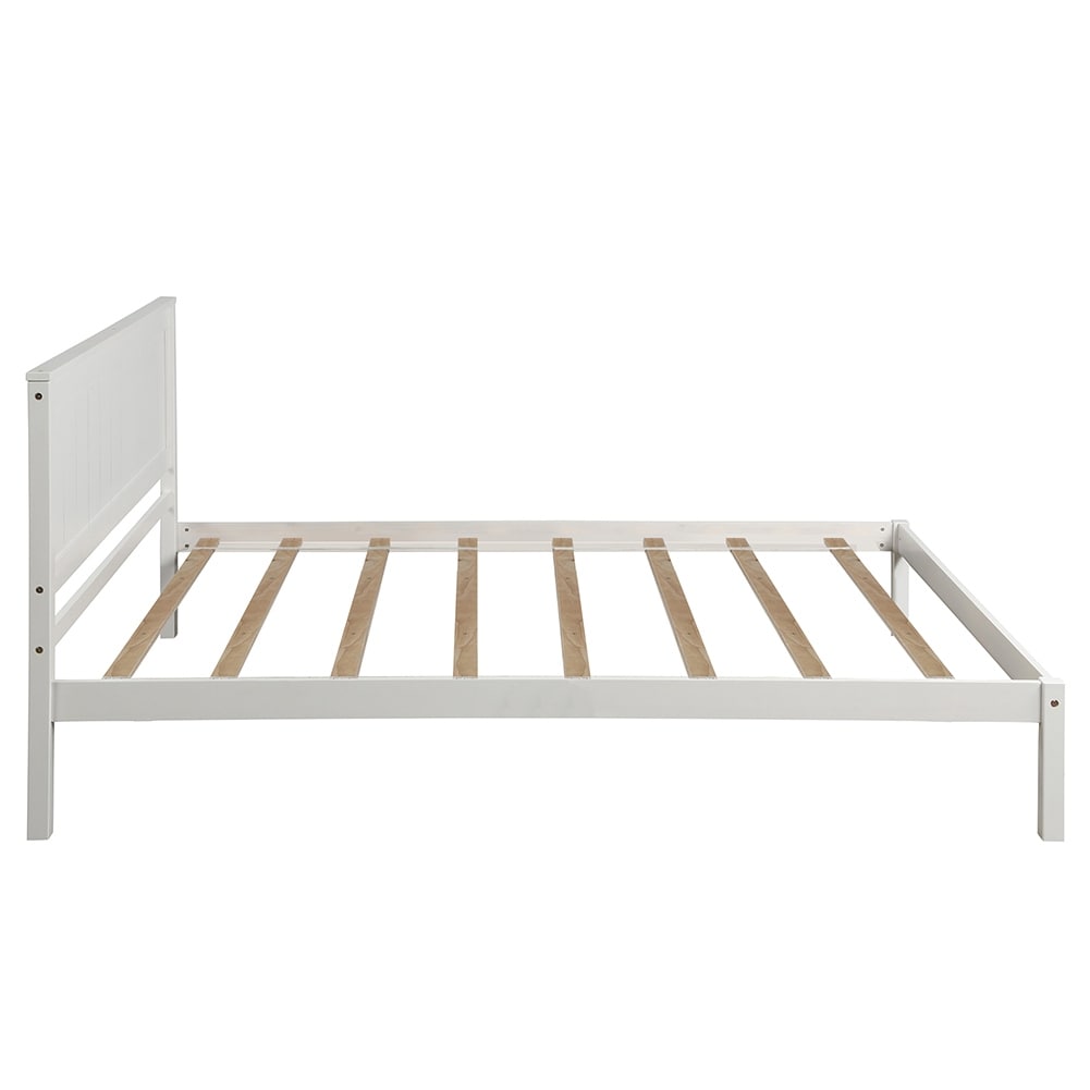 2-Color Platform Bed Frame with Headboard , Wood Slat Support White Full