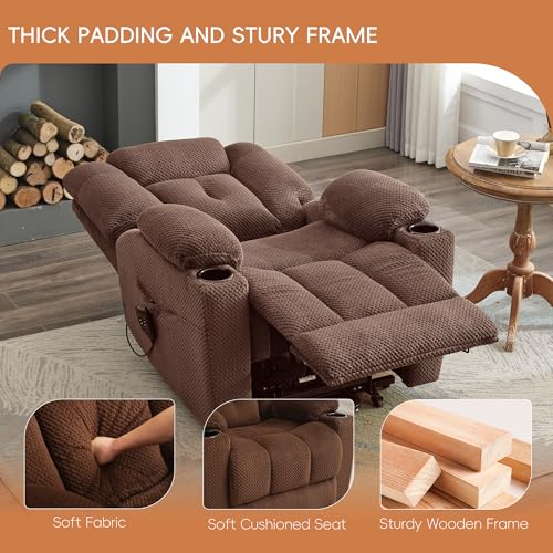 Dual Motor Power Lift Recliner for Elderly, Electric Reclining Chair with Massage and Heat, Single Sofa with USB Ports, Cup Holders, Side Pockets for Living Room Bedroom (Brown)