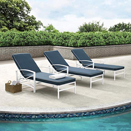 Crosley Furniture KO60018WH-GY Kaplan Outdoor Metal Chaise Lounge, White with Grey Cushions