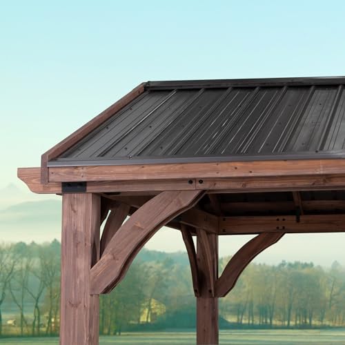 Backyard Discovery Norwood 16 ft. x 12 ft. Cedar Wood Gazebo,Thermal Insulated Steel Roof, Durable, Supports Snow Loads and Wind Speed, Rot Resistant, Backyard, Deck, Garden, Patio Light Brown