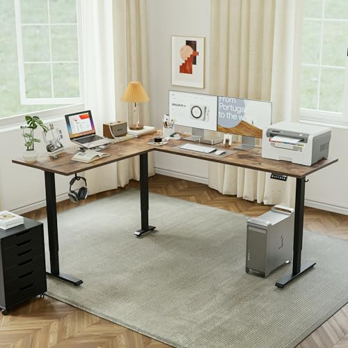 Agilestic L Shaped Electric Standing Desk with 2 Drawers, 63 Inch Ergonomic Adjustable Height Desk with Storage, Corner Desk Sit Stand up Computer Table for Work Office Home, Rustic Brown