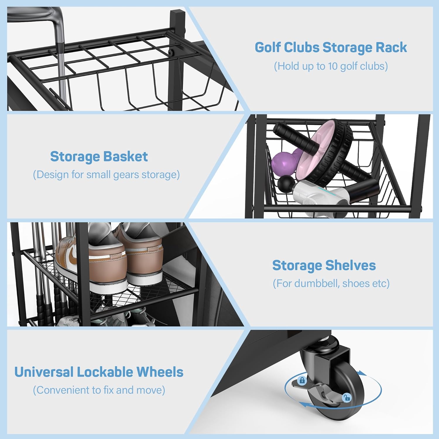 PLKOW Weight Rack for Dumbbells, Home Gym Storage for Dumbbells Yoga Mat Kettlebells and Gym Equipment, Golf Bag Stand and Dumbbell Rack for Garage Home Gym