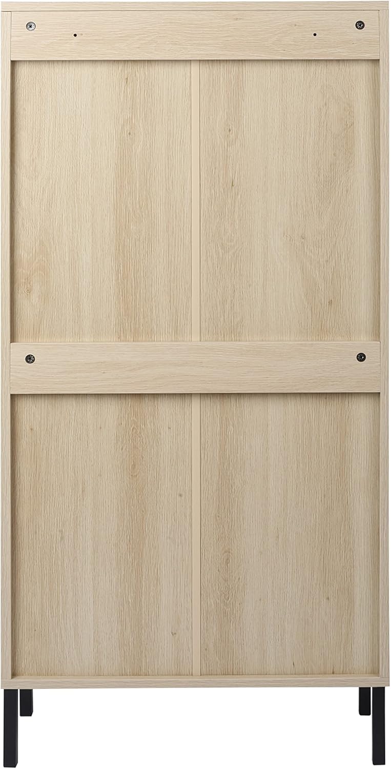 Natural Rattan 3, Freestanding, Modern Entryway Storage Cabinet Slim, Shoe Rack for Front Door Entrance, White+Walnut
