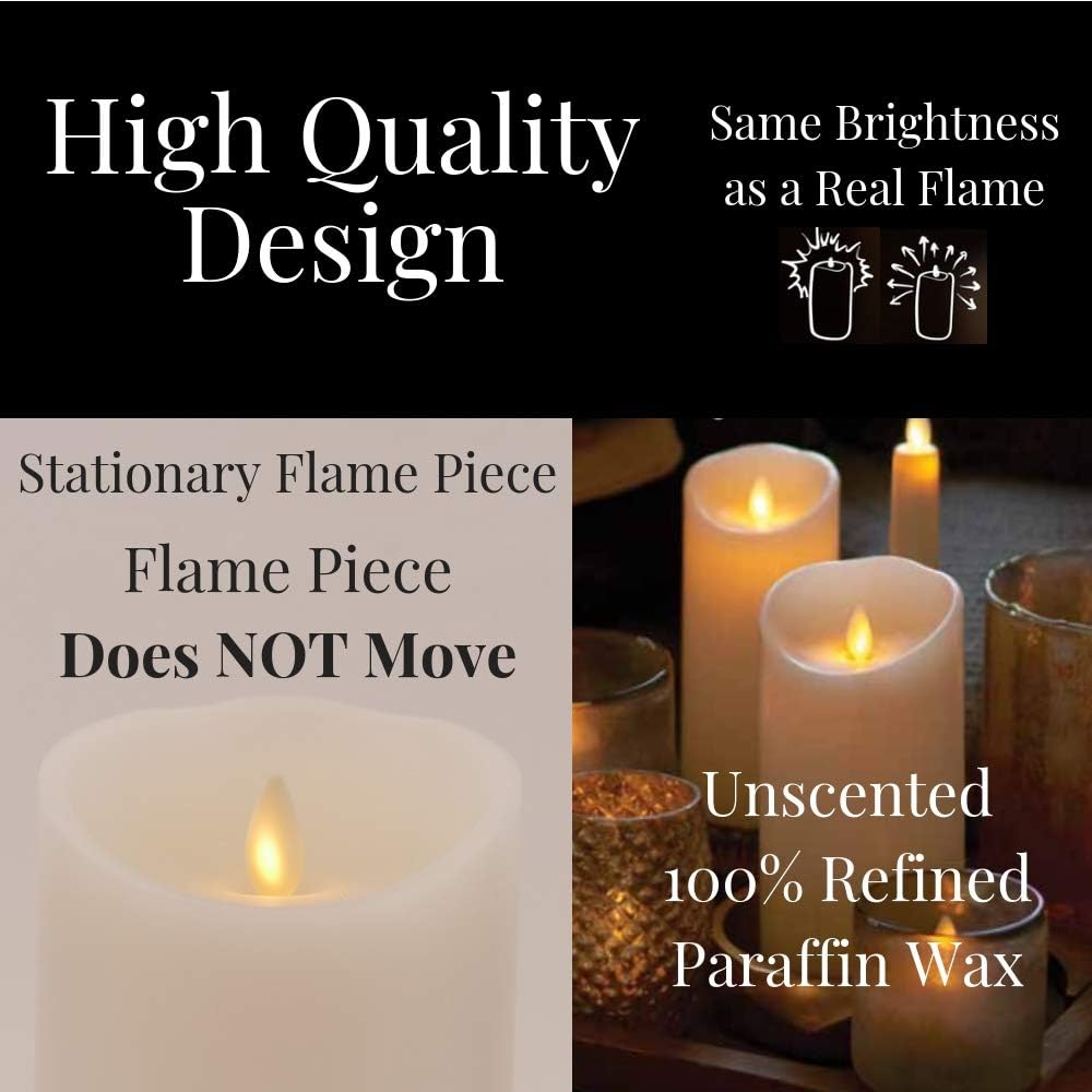Raz Imports Push Flame Ivory Pillar Candles with Remote, Set of 3 - 2D - Flameless Lighting Accent and Battery Operated Flickering Light Source with Timer - Fake Candles for Living Room and Bedroom