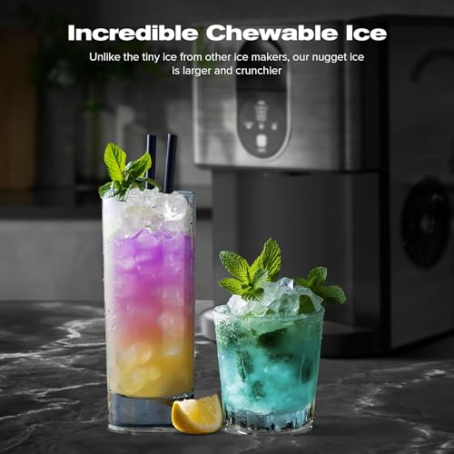 Kismile Countertop Nugget Ice Maker, 20DN 50LBS/Day Output, Self-Cleaning, Soft Chewable Pebble/Pellet Ice with One-Click Operation for Home