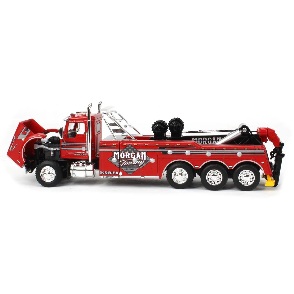 Kenworth T800 Day Cab Tow Truck with Miller Century 9055 Wrecker Red Morgan Towing  Recovery 1/64 Diecast Model by DCP/First Gear