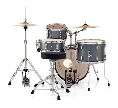 Pearl Roadshow Drum Set 4-Piece Complete Kit with Cymbals and Stands, Charcoal Metallic (RS584C/C706)