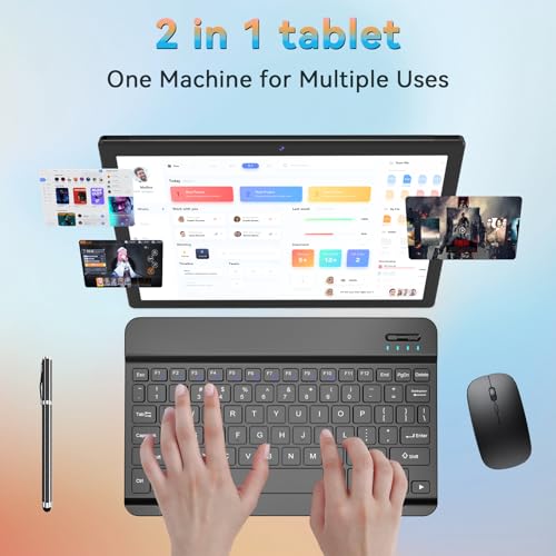10.1 Inch Android 14 Tablet 2024 Newest Octa-Core Tablets, 64GB ROM+8(4+4)GB RAM/128GB Expandable, 13MP+5MP Dual Camera, 5G WiFi, Bluetooth, FHD IPS Screen, 2 in 1 Tablet with Keyboard, Case, Stylus
