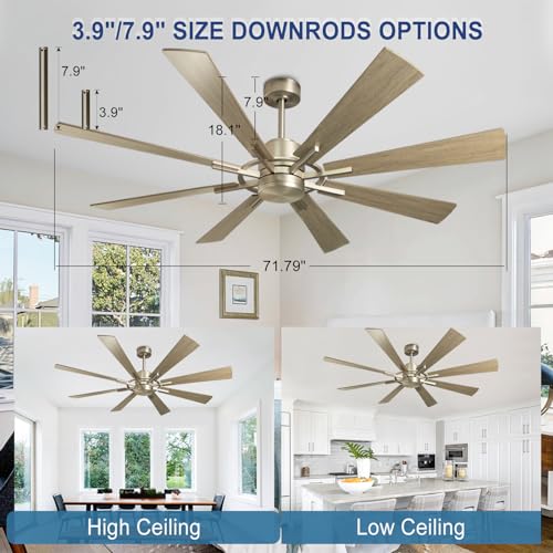 Depuley Large Ceiling Fans with Lights- 60" Low Profile Indoor Ceiling Fan with Light and Remote/APP Control, LED Dimmable DC Reversible Modern Ceiling Fan for Bedroom Living Room, Black and Gold
