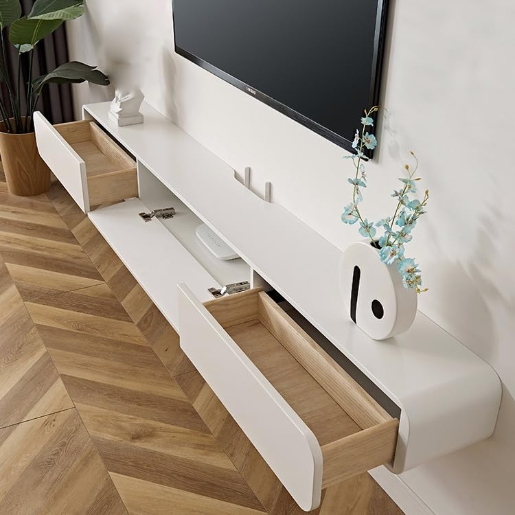 Wall TV Stand Cabinet, Modern Floating TV Stand Unit with Door, Wall Mounted Storage Cabinet, Living Room Entertainment Media Console(White,120CM)