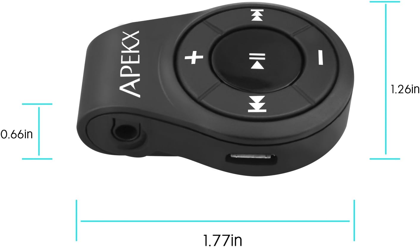 APEKX Clip Bluetooth Audio Adapter for Headphones, Headset, Speaker, Wireless Receiver with MIC for Hands-Free Call and Music