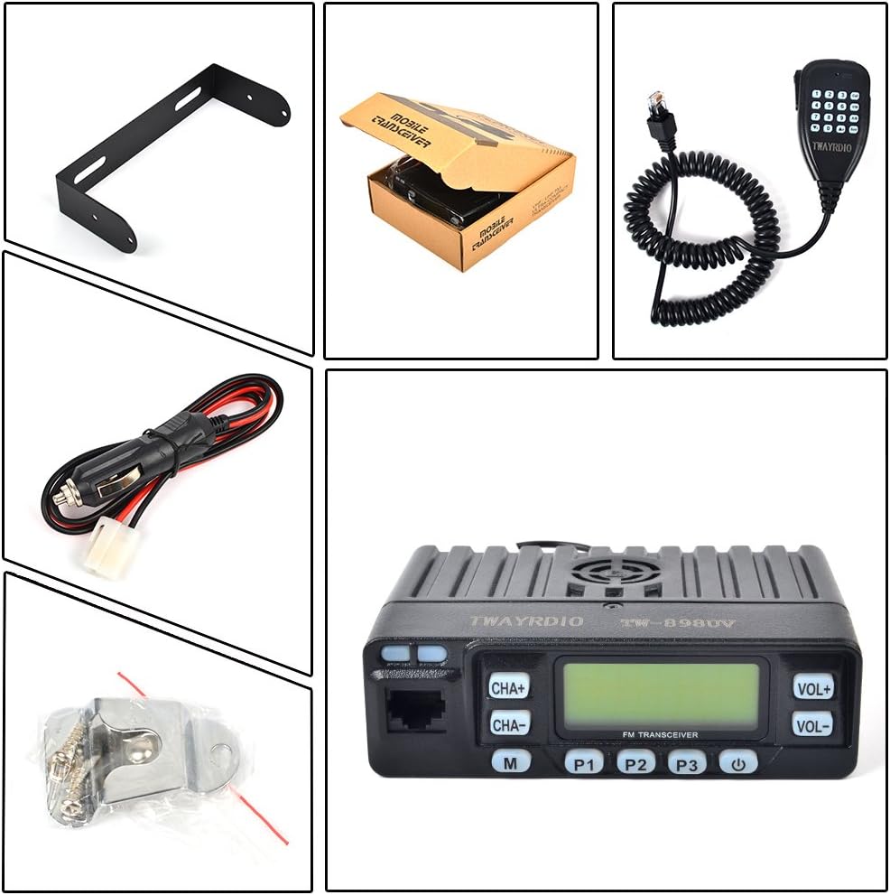HYS TW898UV 25W Transceiver 136-174Mhz 400-470Mhz Dual Band 2Meter 70CM UHF/VHF 199CH CTCSS DCS Car Mobile Vehicle 2-Way Ham Radio + Program Cable and Software+ Tri Band Telescopic Antenna