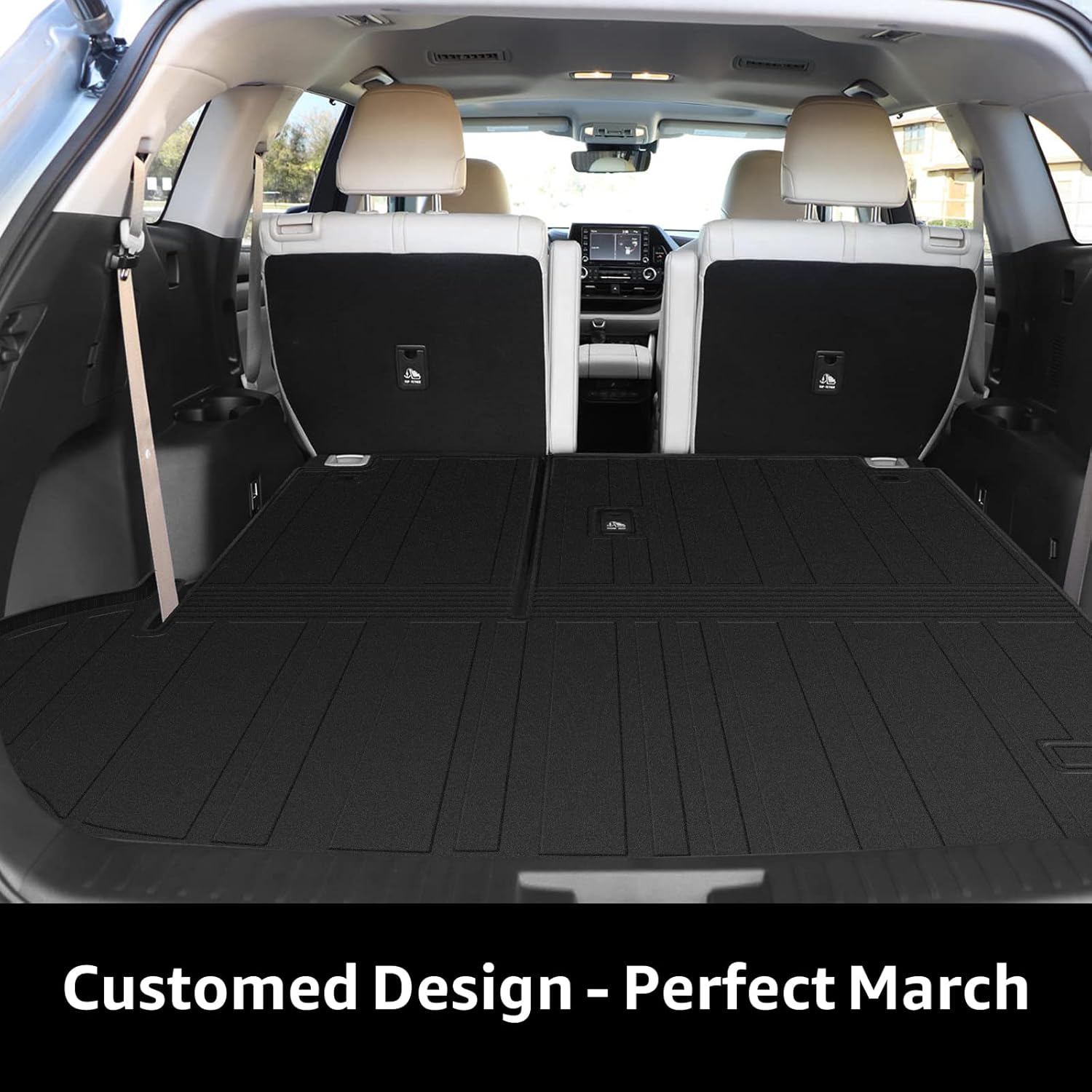 Cargo Trunk Mat for 2020 2021 Toyota Highlander, Customed TPE All-Weather Rear Trunk Liner Accessories (Only Fit Without Subwoofer in Cargo Area) Pack of 2