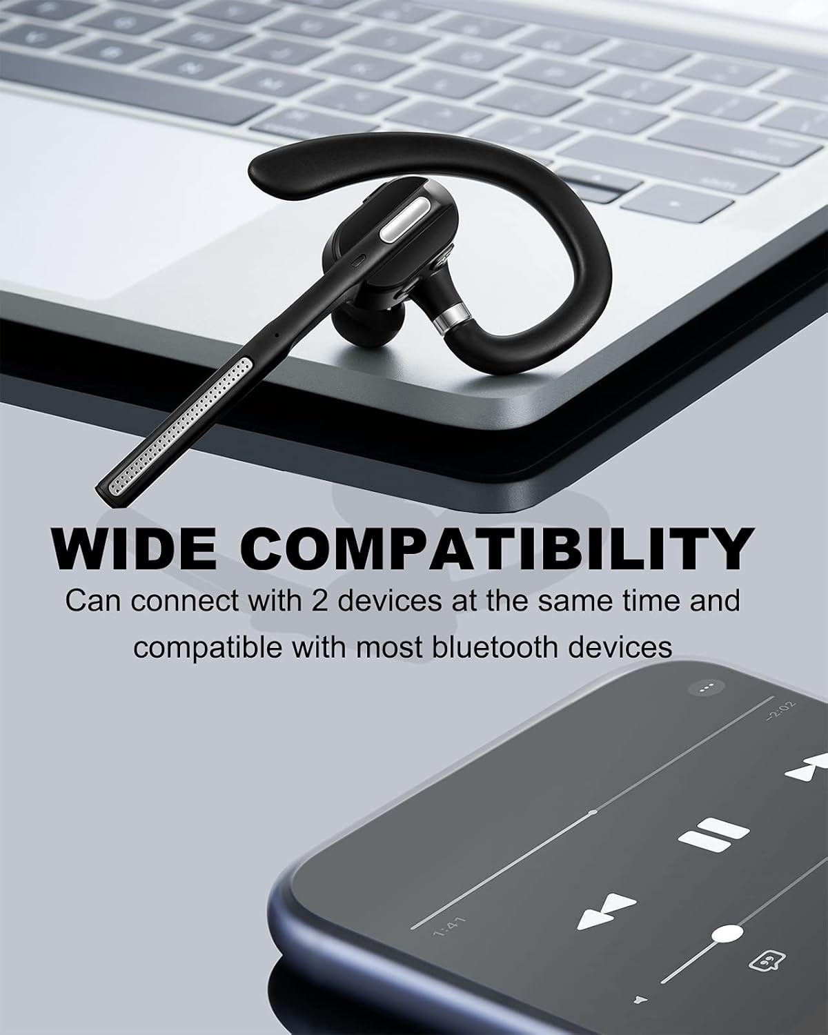 Dechoyecho Bluetooth Headset V5.1, Wireless Headset with Battery Display Charging Case, Bluetooth Earpiece with Noise Canceling Mic for Driving, Office and Business,Compatible with Cell Phone and PC Pack of 2