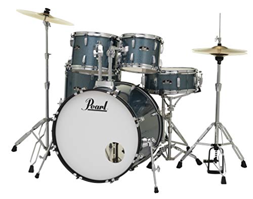 Pearl Roadshow Drum Set 4-Piece Complete Kit with Cymbals and Stands, Charcoal Metallic (RS584C/C706)