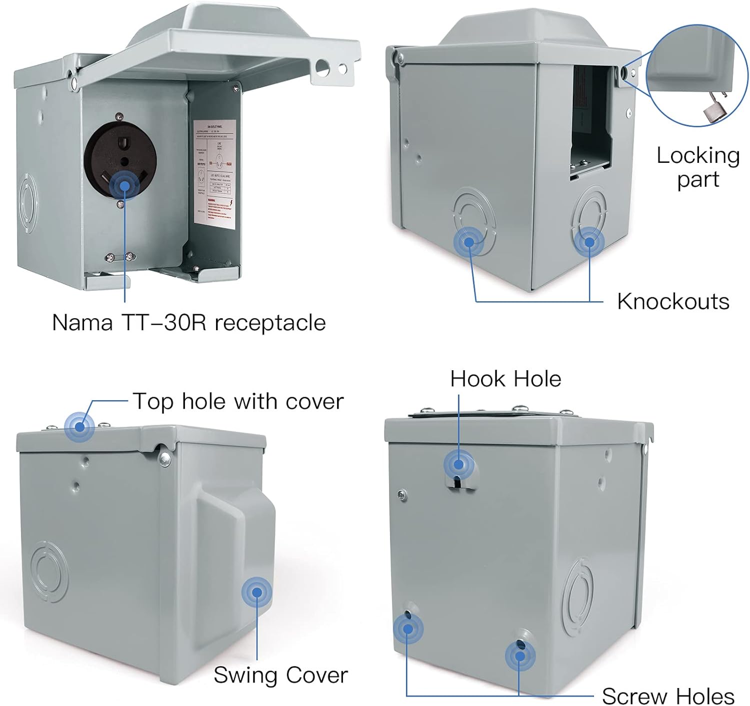 50 Amp 125/250 Volt RV Power Outlet Box, Enclosed Lockable Weatherproof NEMA 14-50R Outdoor Electrical Receptacle Panel, 50 Amp RV Receptacle for RV Camper Trailer Motorhome Electric Car Generator