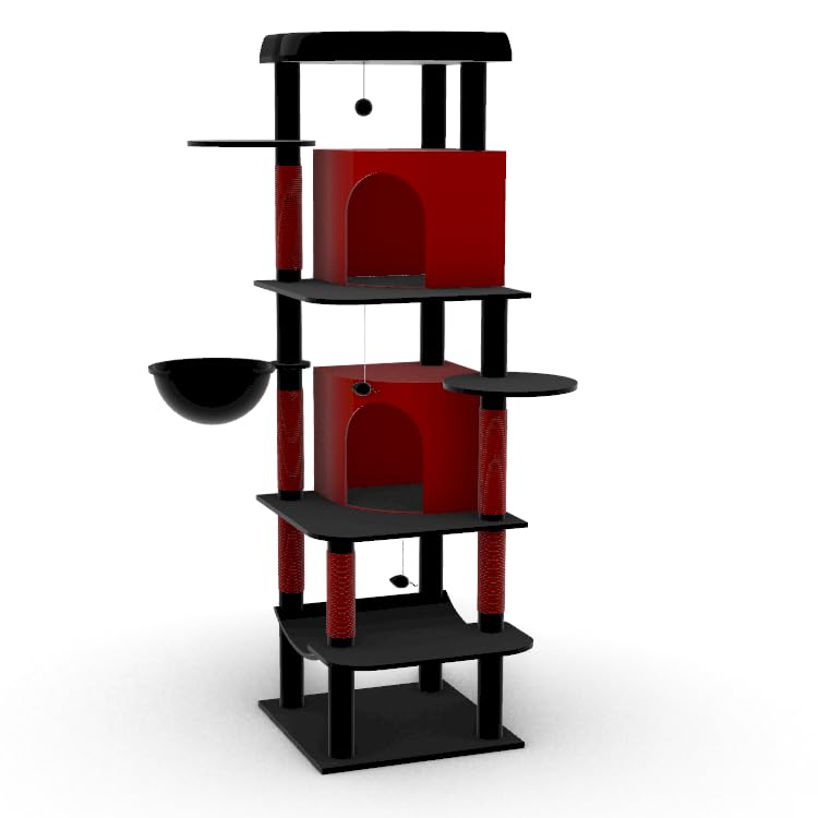 Globlazer Corner Cat Tree for Large Cats, 66inch Tall Curved Series Large Cat Tower for Multiple Indoor Cats with 6 Scratching Posts, 2 Spacious Cat Condos, Hammock, Hanging Basket, C66, Beige