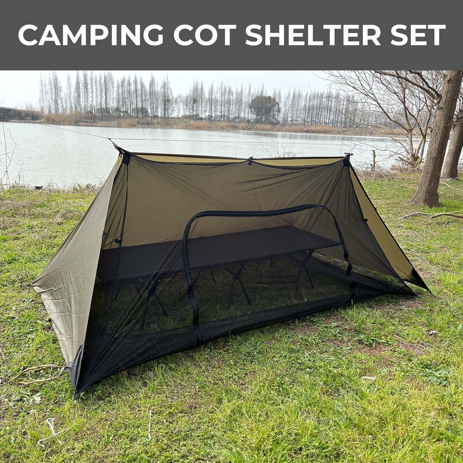 OUWI Shelter, Camping Tarp Set Include Emergency Shelter, BugNet and Tent Footprint, Ripstop Silnylon with Silicone PU Coating Survival Shelter Tent for Camping, Hiking, Backpacking