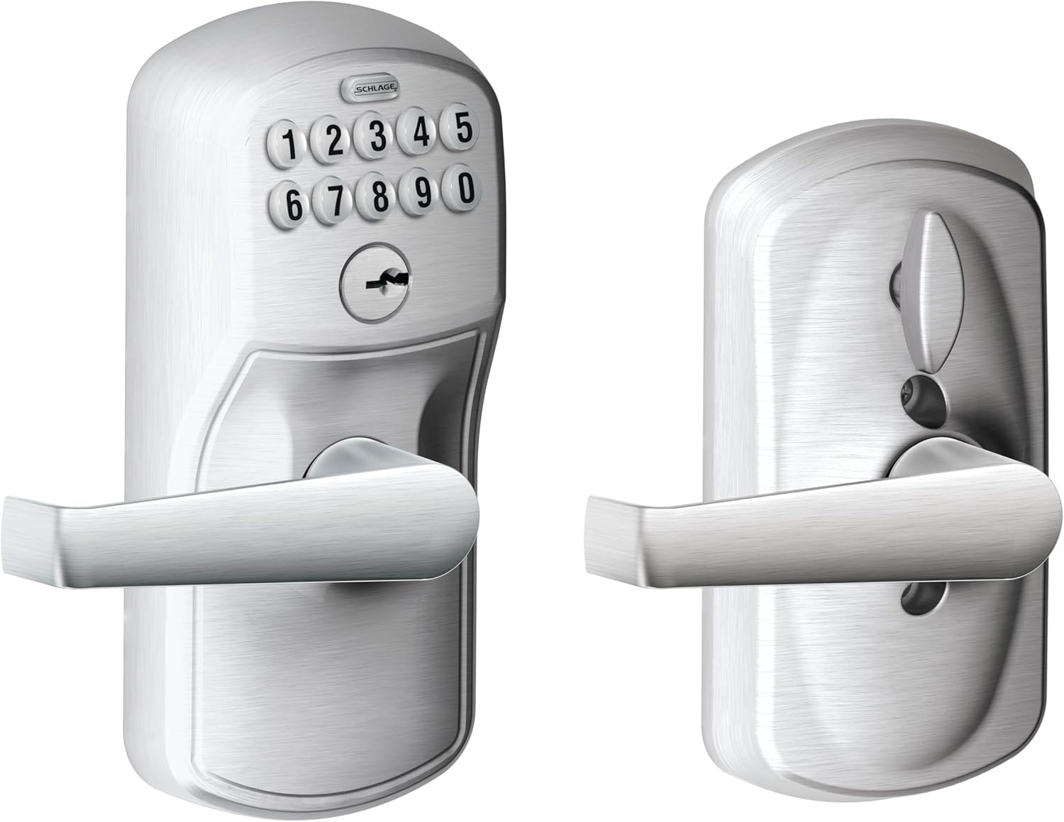 SCHLAGE Brushed Chrome FE595CS V PLY 626 ELA Plymouth Light Commercial Electronic Keypad Lock with Elan Lever(Satin Chrome)