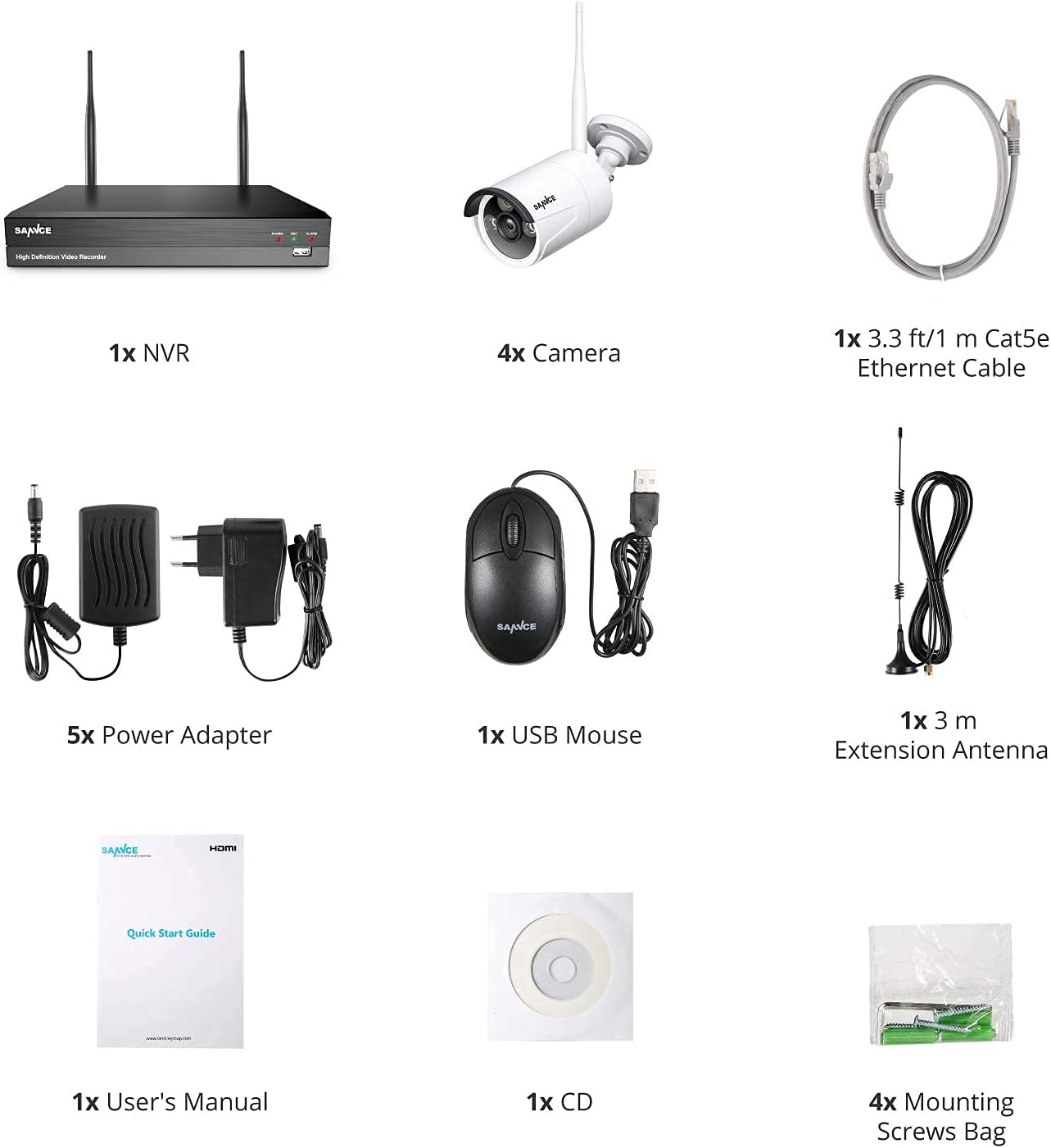 Wireless Security Camera System SANNCE 1080p 8 Channel WiFi IP NVR with 4 Pcs Outdoor Wireless CCTV Surveillance Cameras for Remote Access, Home Business, AI Human Detection, No Hard Drive