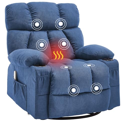 Massage Rocker Recliner Chair with Heat and Vibration Ergonomic Rocking Lounge Chair for Living Room Comfy Overstuffed Recliner with 4 Side Pockets,2 Cup Holders, USB Charge Port, Grey