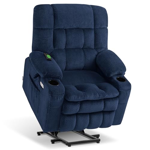 MCombo Dual Motor Power Lift Recliner Chair with Massage and Heat for Elderly People, Infinite Position, USB Ports, Cup Holders, Fabric 7890 (Medium-Regular, Burgundy)