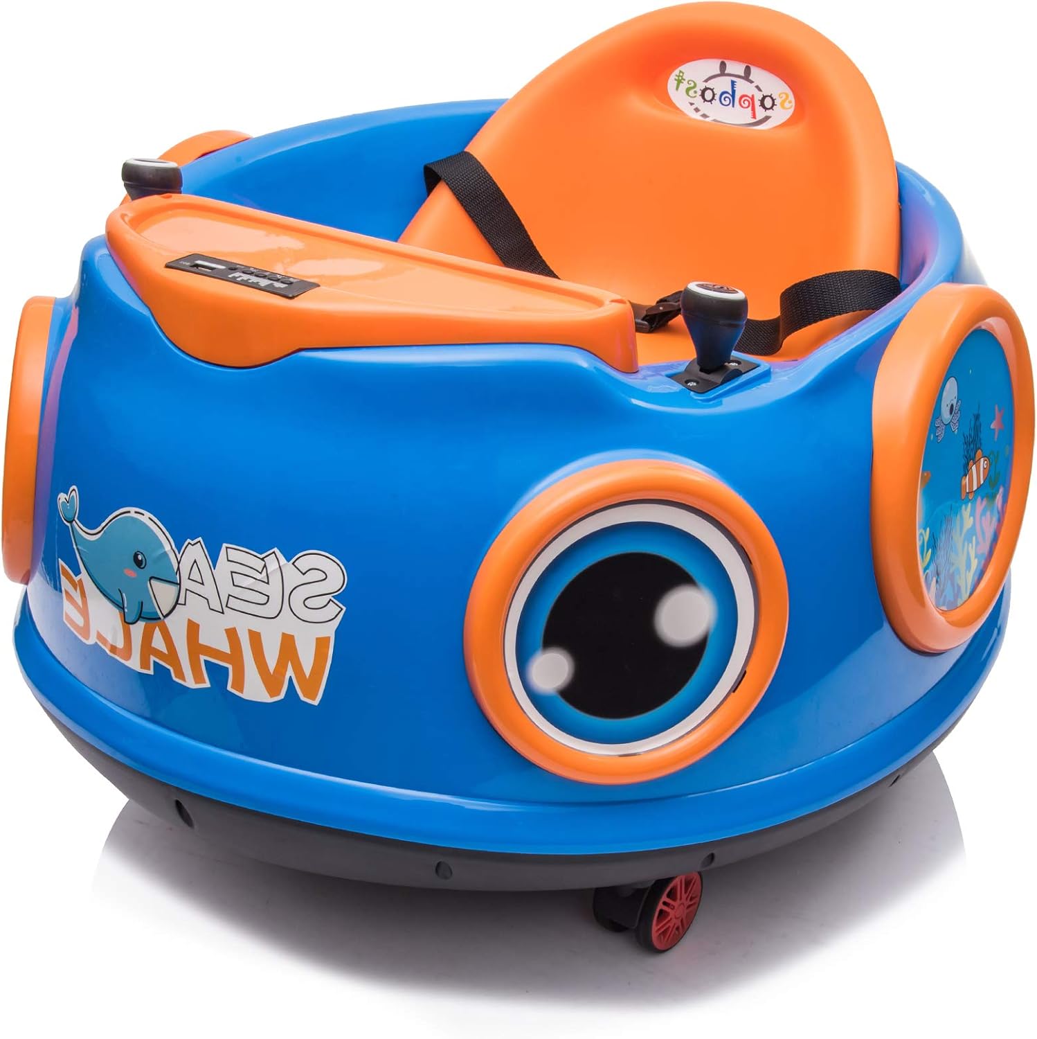 sopbost 6V Bumper Car for Kids, Electric Ride On Bumper Car with Remote Control, 360 Spin, Music & Story, Kids Bumper Car with Small Dinner Table, Baby Bumper Car (Elk, Blue)