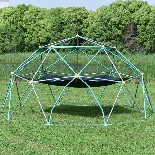 13ft Geometric Dome Climber Play Center, Kids Climbing Dome Tower with Hammock, Rust & UV Resistant Steel Supporting 1000 LBS (Green, 12FT)