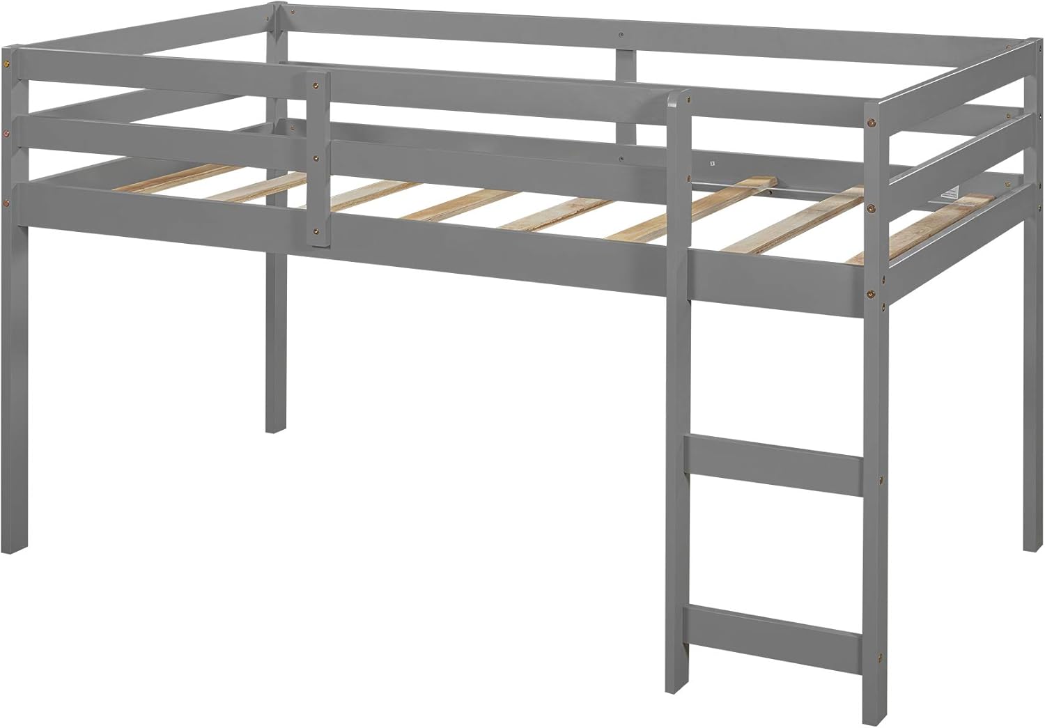 SOFTSEA Twin Study Loft Bed with Rolling Portable Desk, Cabinet and Bookcase, Low Loft Bed for Kids and Teenagers (Gray, with Desk)