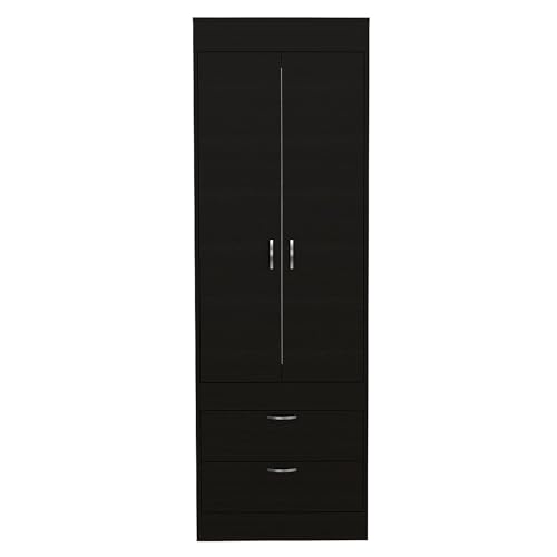 Armoire Wardrobe 2 Doors and 1 Drawer, Clothes Cabinet with Storage Shelves and Hanging Rod, Freestanding Wooden Closets Organization for Bedroom, 31.5″x19.7″x71.1″, 19.5 inch, White