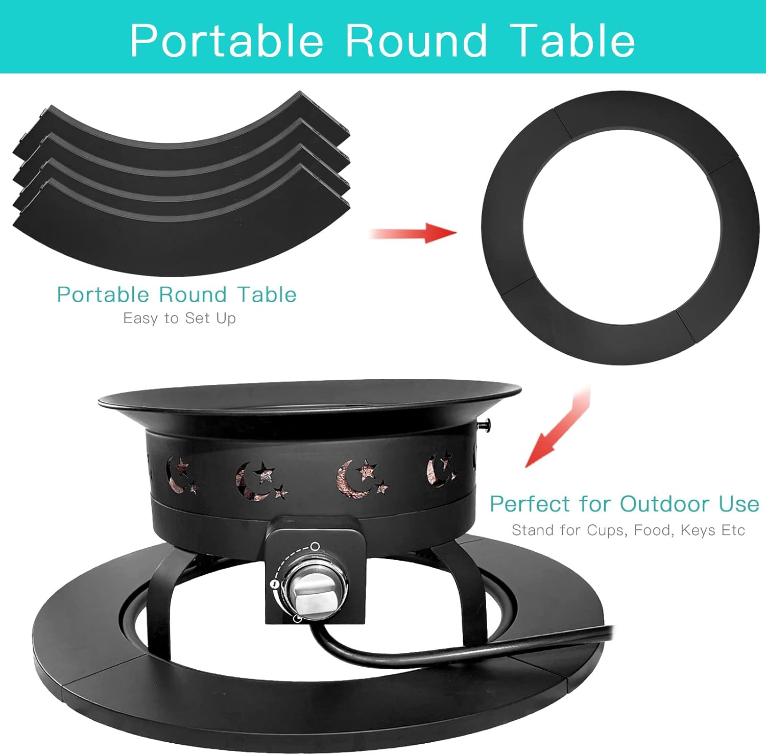 FOOPIT Portable Propane Fire Pit Camping Small Smokeless Gas Firepit Outdoor Fireplace Round Steel Bonfire Pits for Outside